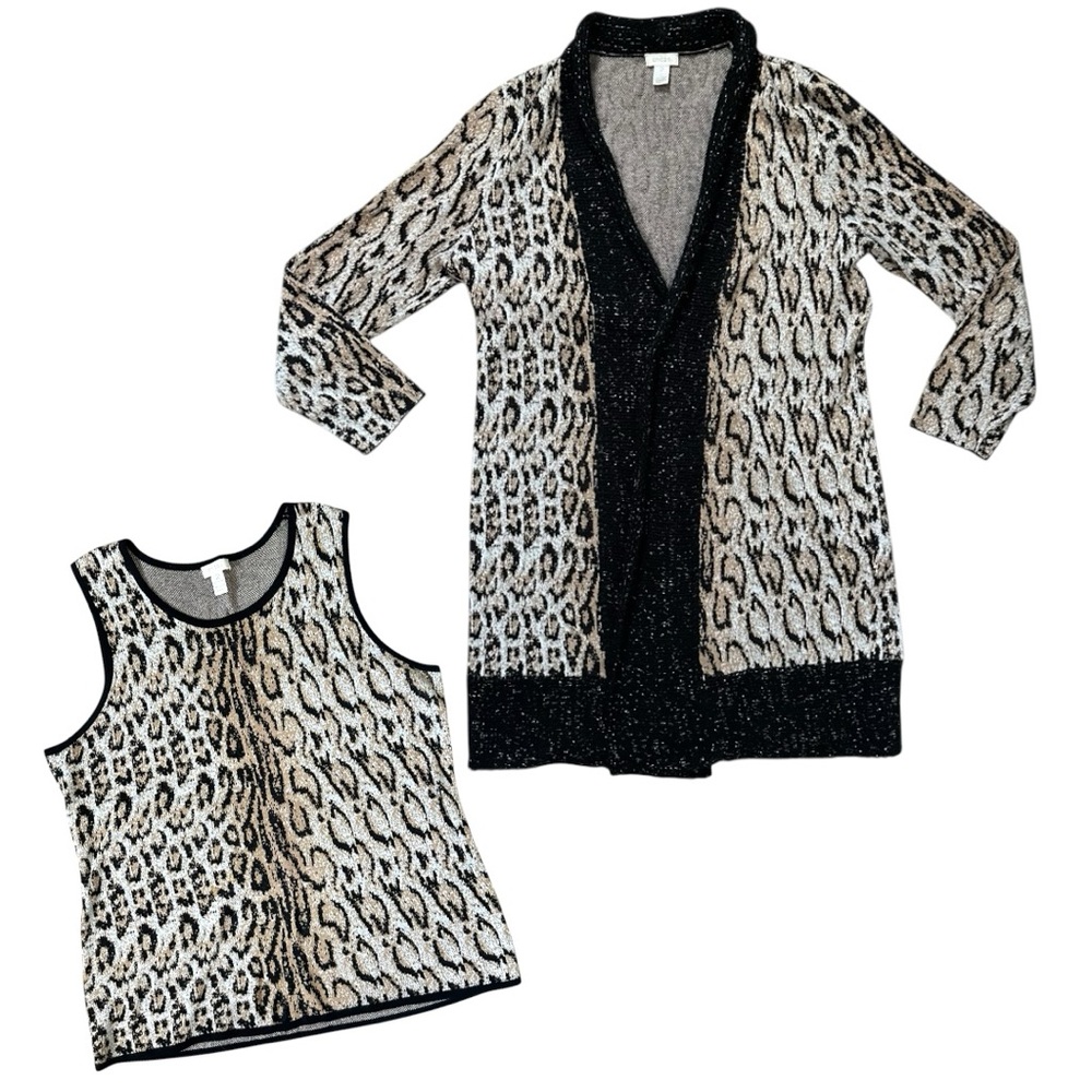 Chicos Leopard Print Cardigan and Top Set Chicos Size 2 Medium